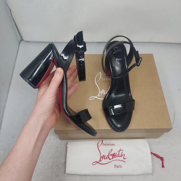 CHRISTIAN LOUBOUTIN Miss Sabina Black Ankle Strap Block Heel Sandal - Picture 1 of 11